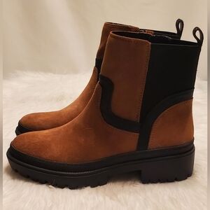 Lucky Brand Eabile /Topanga Women's Tan Black Suede Combat Ankle Boots Size 10